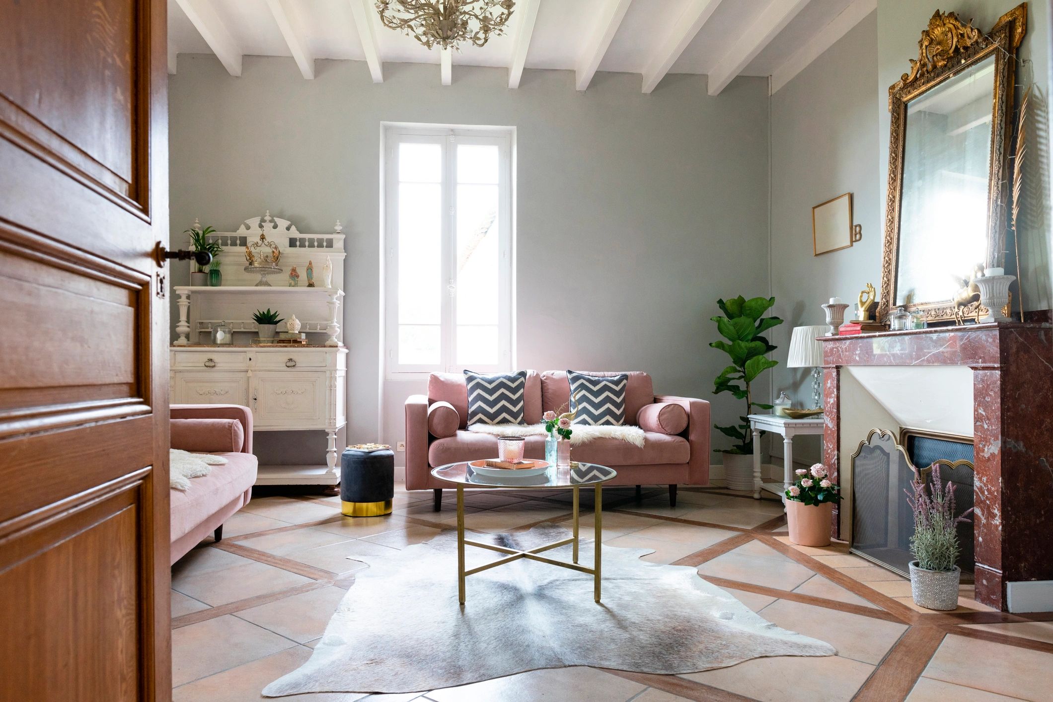 Warm neutral living room with elegant decor