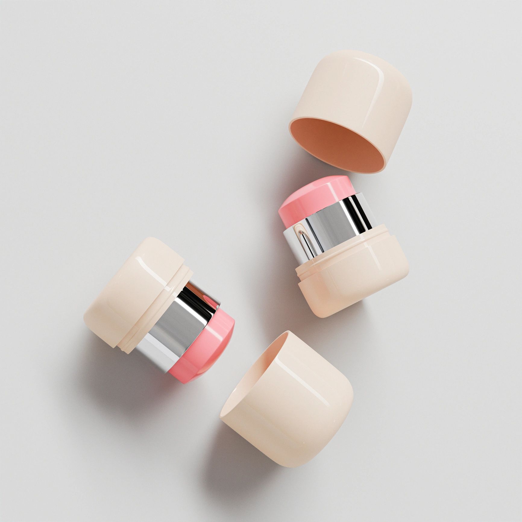 Luxury beauty product packaging in a soft neutral palette